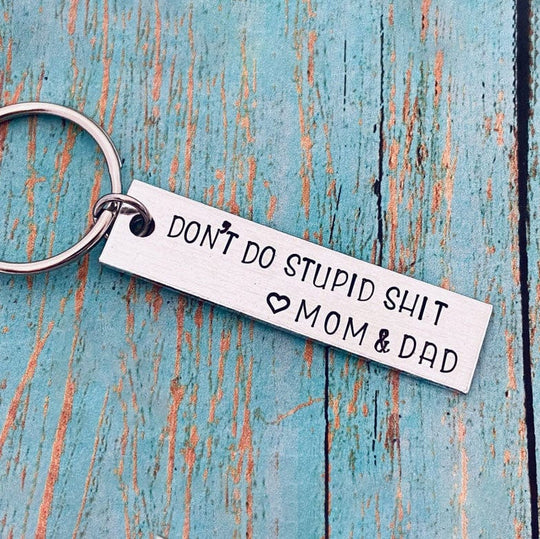 Don't Do Stupid Keychain Funny Gift for Your Kids ❤MOM & DAD Keychain MelodyNecklace