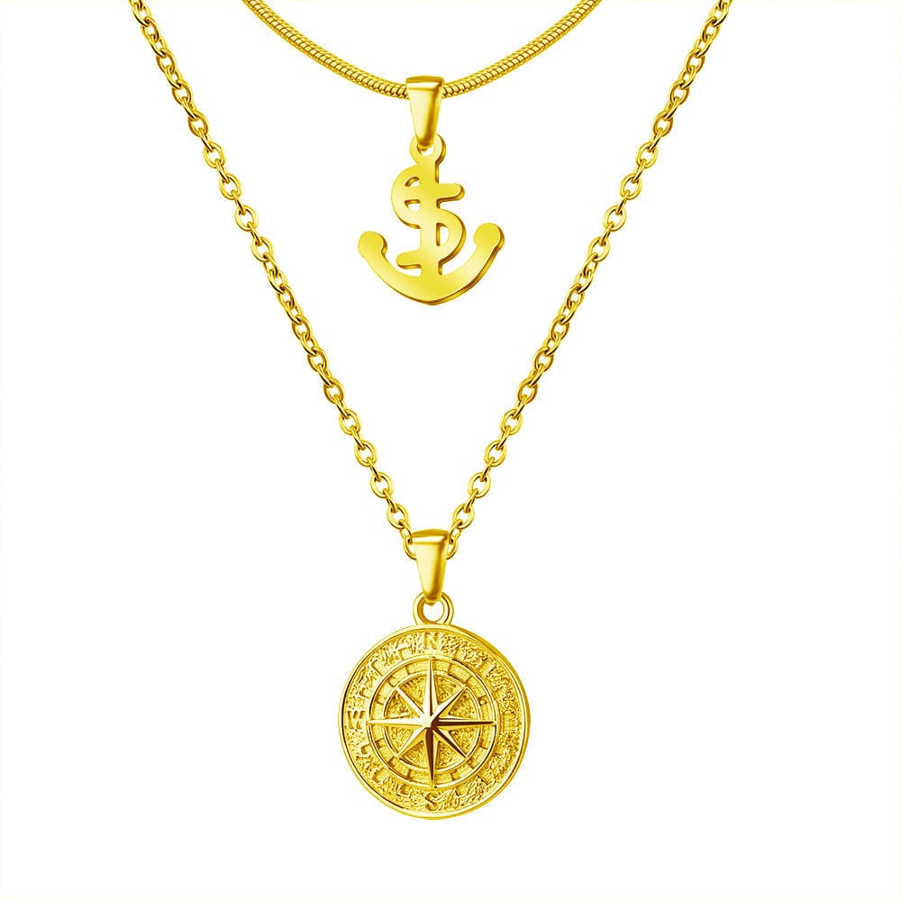 Double Wear Compass Pendant Necklace（2 necklaces） Gold Necklace MelodyNecklace