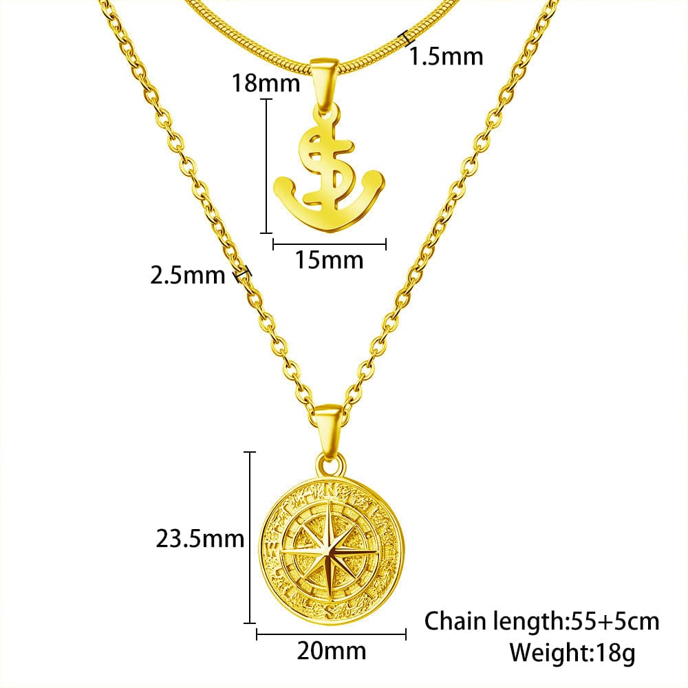 Double Wear Compass Pendant Necklace（2 necklaces） Necklace MelodyNecklace