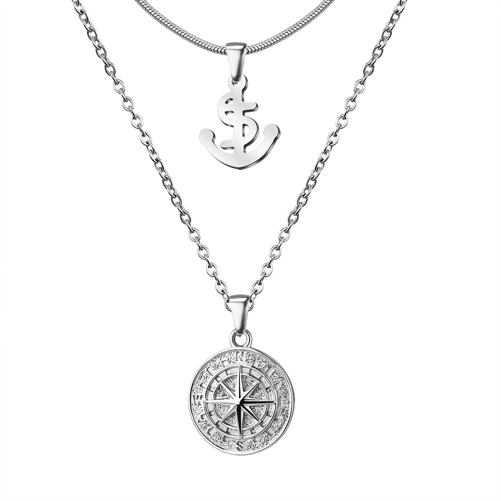 Double Wear Compass Pendant Necklace（2 necklaces） Silver Necklace MelodyNecklace