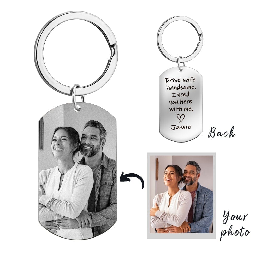 Drive safe handsome I need you here with me keychain Black & White / Silver Keychain MelodyNecklace