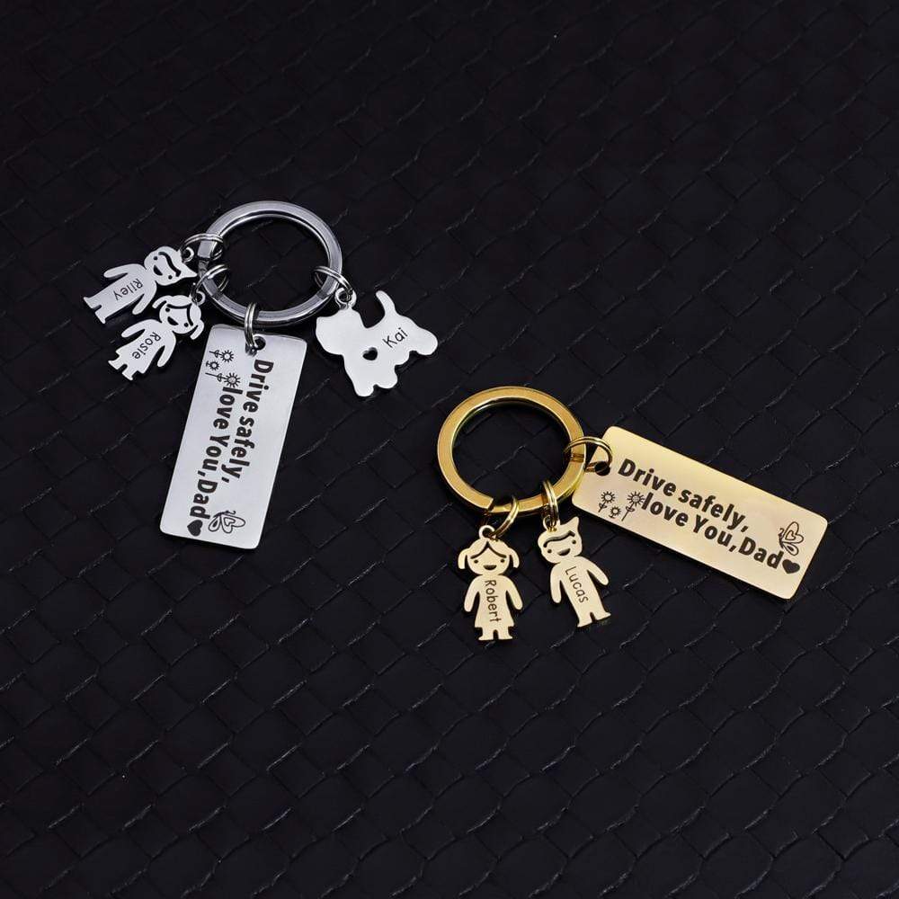 Drive Safely, Love you Dad Keychain With Customized Family Kids Charm Necklace for man MelodyNecklace