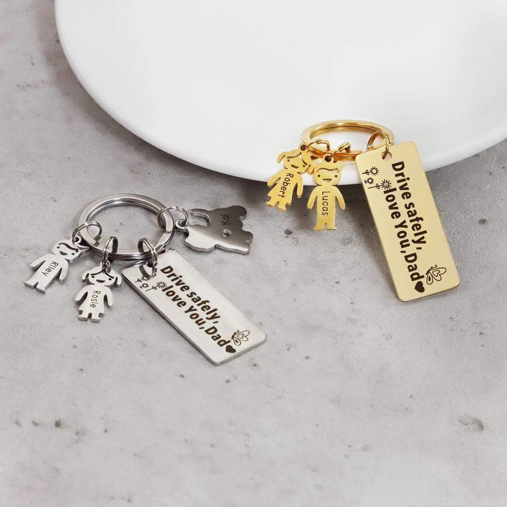 Drive Safely, Love you Dad Keychain With Customized Family Kids Charm Necklace for man MelodyNecklace