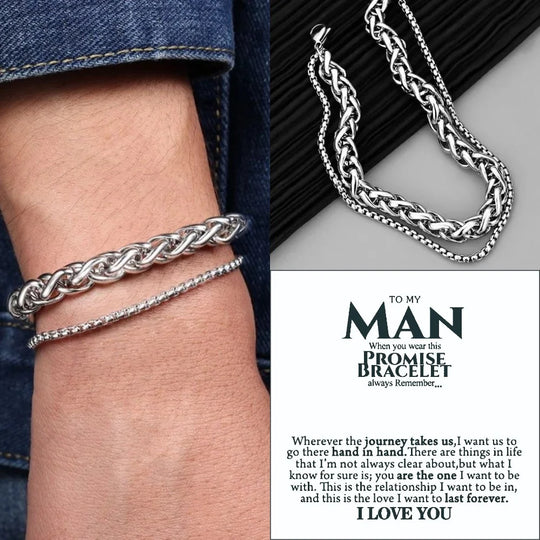Cuban Link Chain Bracelet Set Stainless Steel Bracelet-To My Man I LOVE YOU