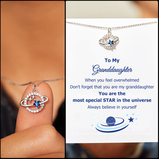 To My Granddaughter Moon & Stars Planet Necklace