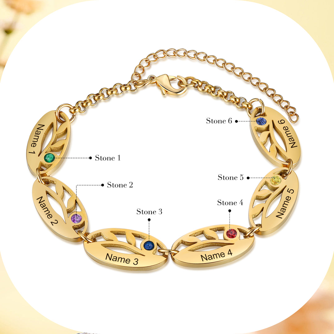 Personalized Leaves Bracelet Custom Names Golden Bracelet For Her