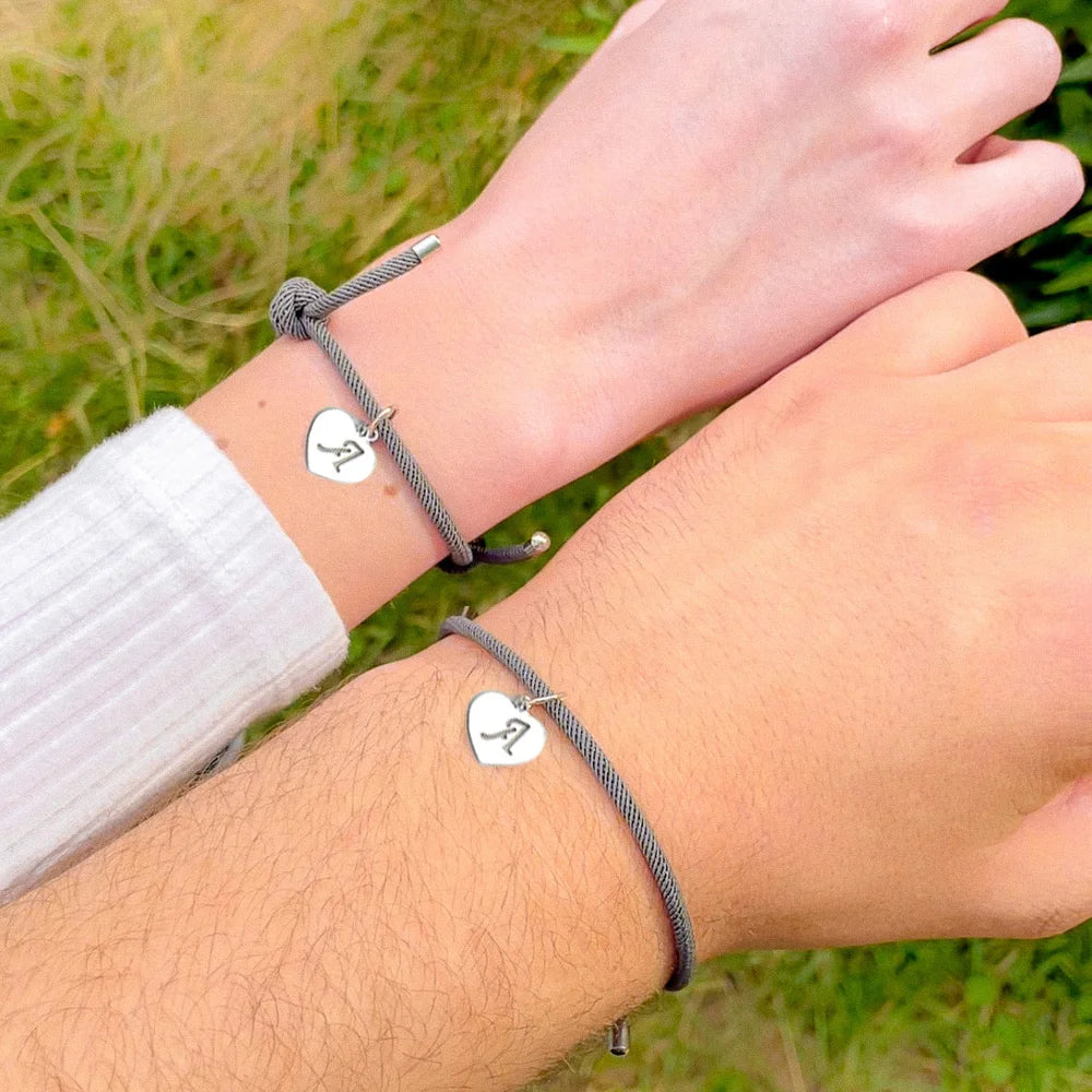 Personalized Couple Magnetic Bracelet Set Custom Letters Heart Matching Bracelet