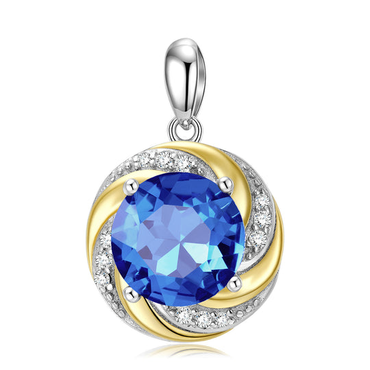 Circle Pendant Necklace with Sapphire Sterling Silver Necklace Gifts for Her