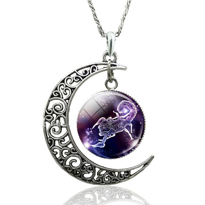 Moon Necklace With Zodiac necklace Zodiac Sign Necklace