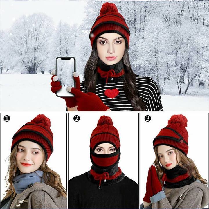 Wool Winter Hat with Face Mask and Scarf