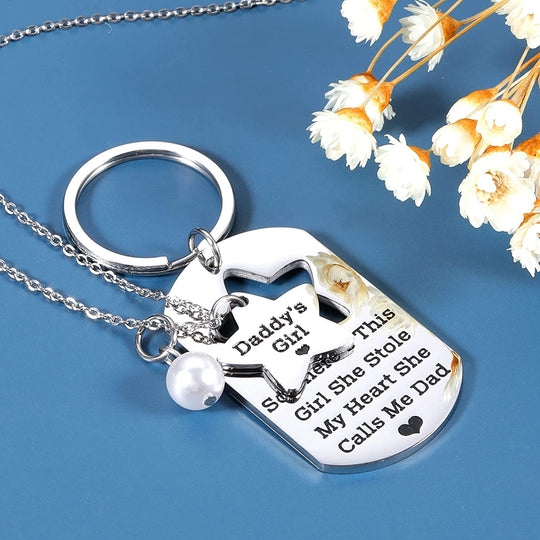 Father and Daughter Necklace Keychain Set Keychain MelodyNecklace
