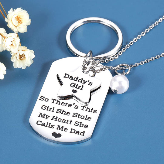 Father and Daughter Necklace Keychain Set Keychain MelodyNecklace