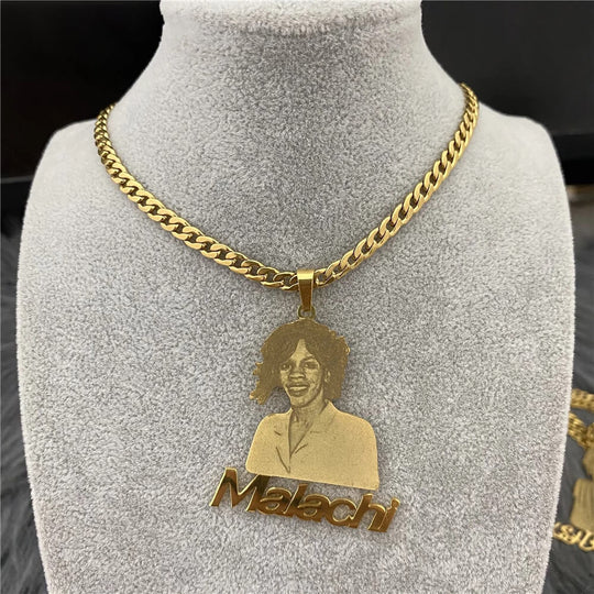 Father's Day Gift Custom Photo Portrait Engraved Necklace Necklace for man MelodyNecklace