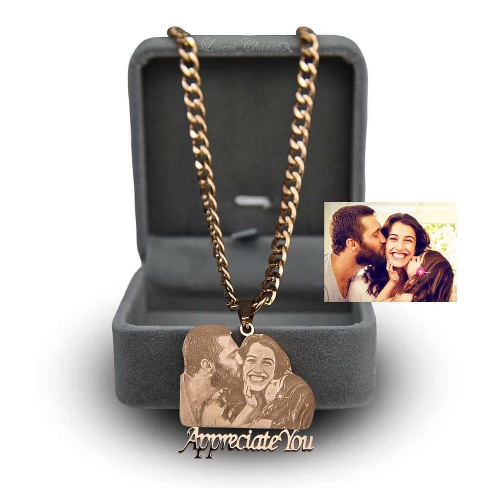 Father's Day Gift Custom Photo Portrait Engraved Necklace Necklace for man MelodyNecklace