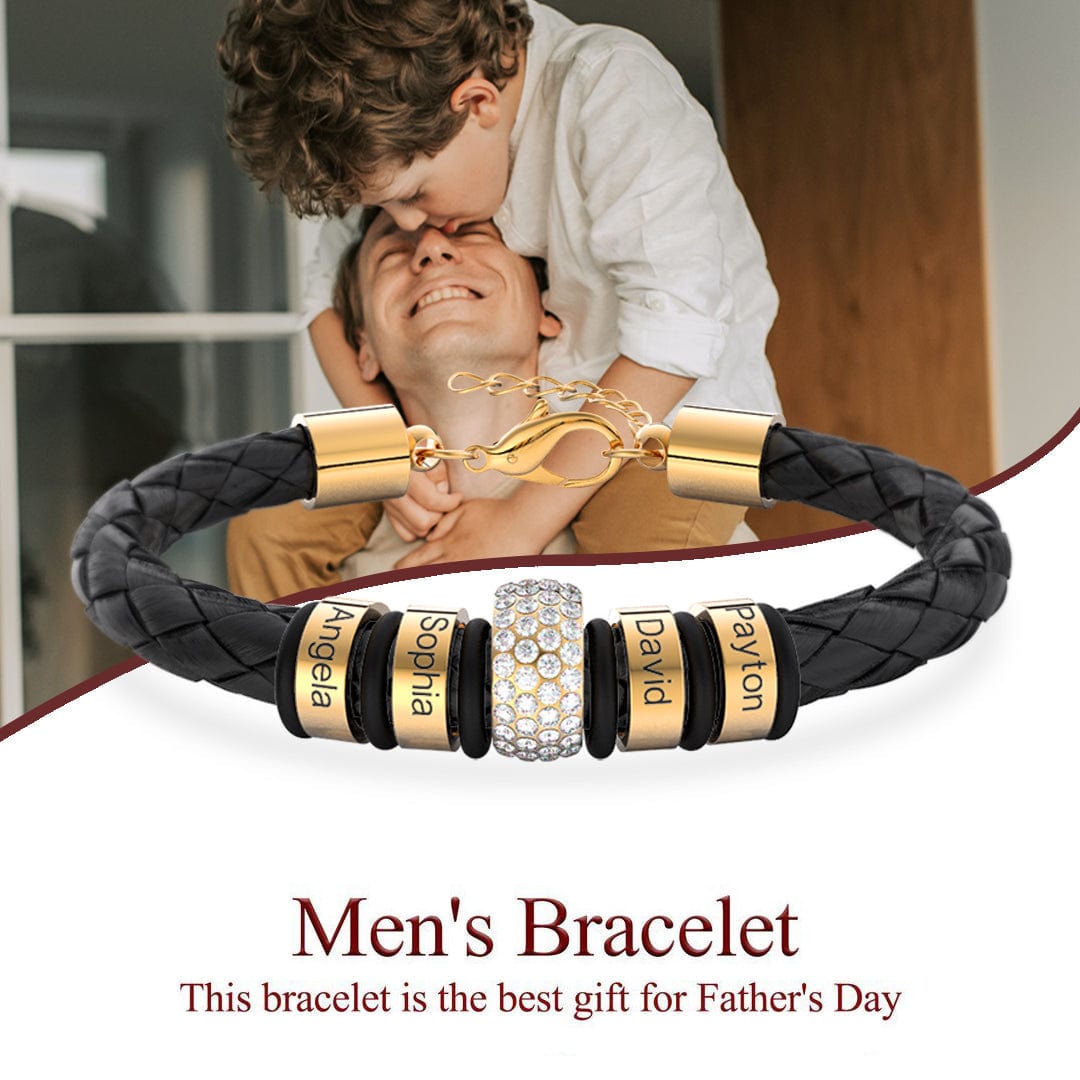 Father's Day Gift Men Braided Leather Bracelet with Diamond Custom Beads Bracelet For Man MelodyNecklace