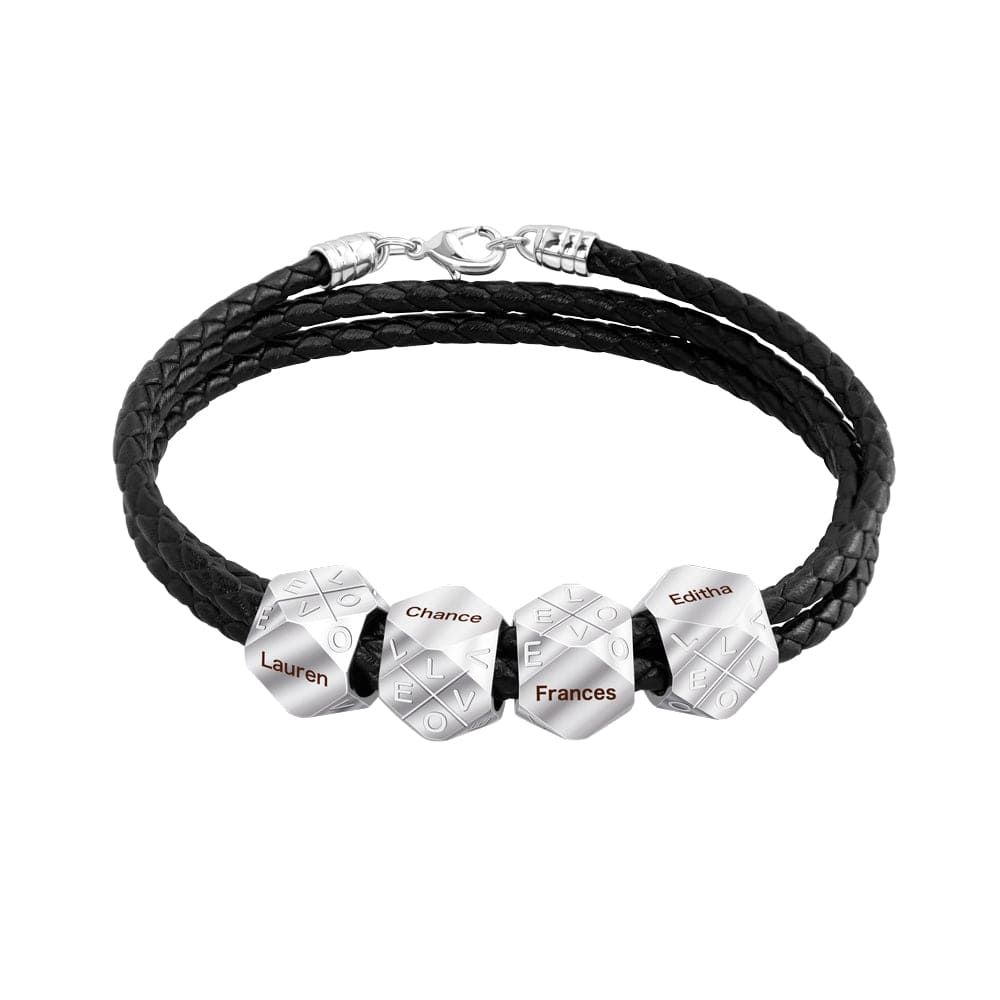 Father's Day Gift Men's Braided Leather Bracelet With Polyhedral Custom Beads Stainless steel / Silver Bracelet For Man MelodyNecklace