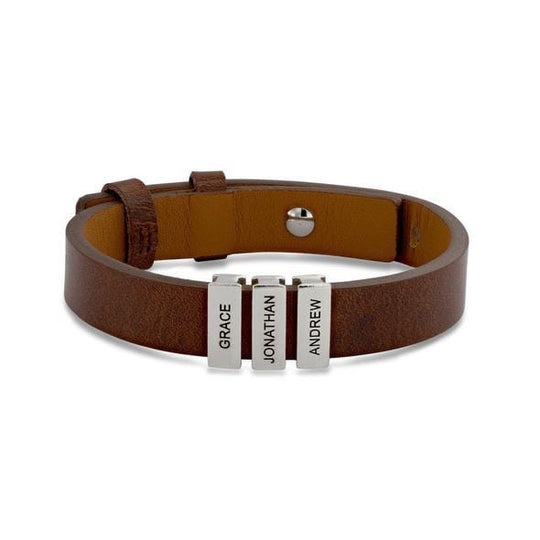 Father's day gift-Men's Leather Bracelet with Custom Silver Beads Engravingift