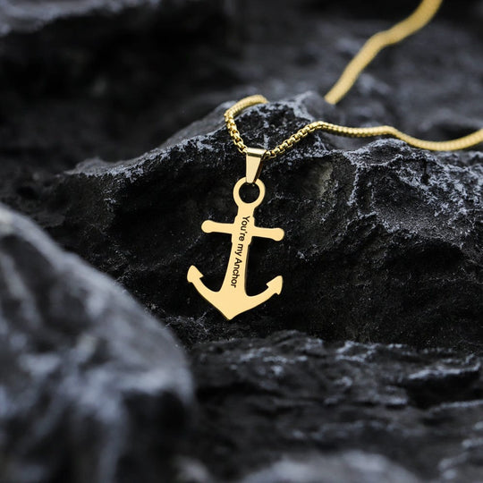 Father's Day Gift Personalized Boat Anchor Necklace Stainless Steel / Gold Necklace for man MelodyNecklace