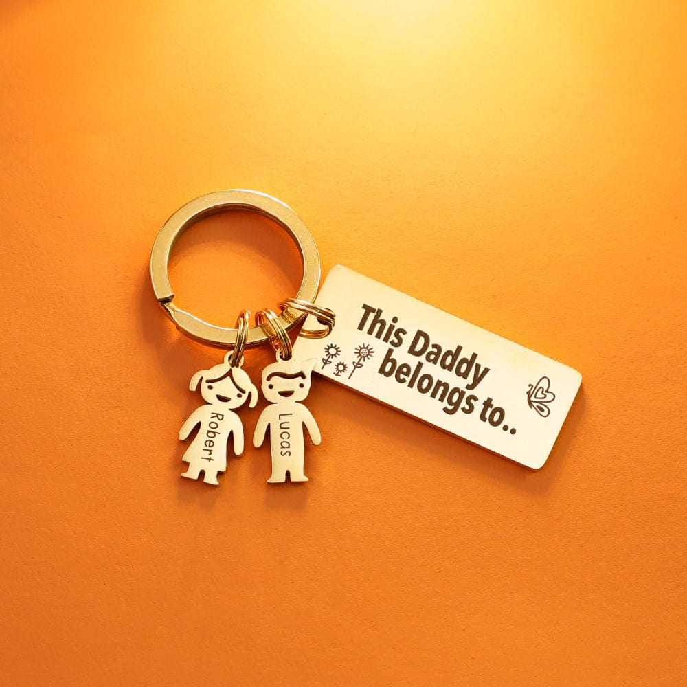 Father's Day Gift Personalized This Daddy Belongs to.. Keychain With Kids Charm Gold Keychain MelodyNecklace