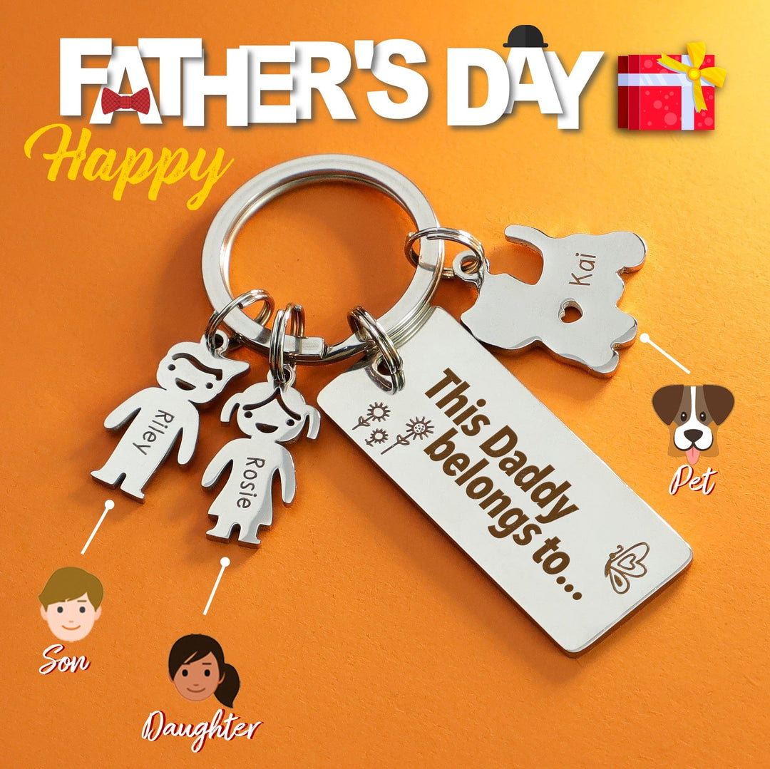Father's Day Gift Personalized This Daddy Belongs to.. Keychain With Kids Charm Necklace for man MelodyNecklace