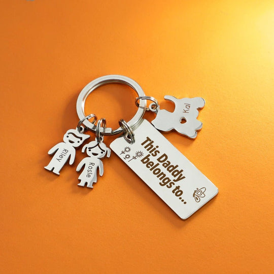 Father's Day Gift Personalized This Daddy Belongs to.. Keychain With Kids Charm Silver Keychain MelodyNecklace