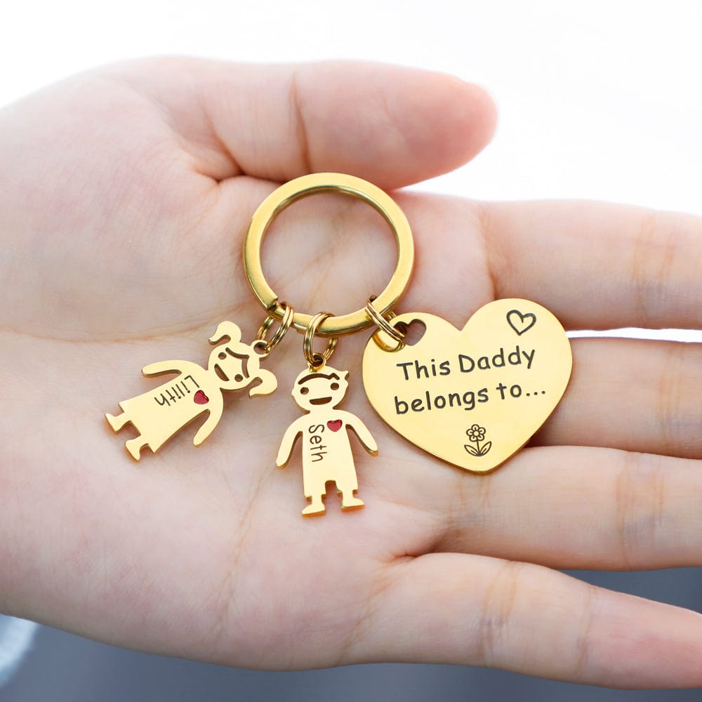 Father's Day Gift This Daddy Belongs to...Heart Keychain With Doll Child Pendants Keychain MelodyNecklace