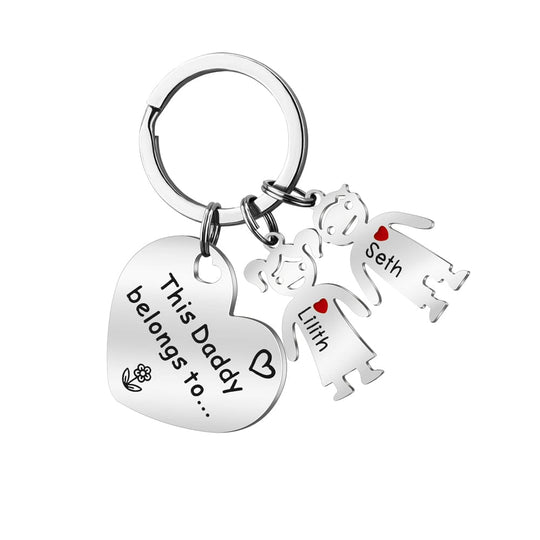 Father's Day Gift This Daddy Belongs to...Heart Keychain With Doll Child Pendants Silver Keychain MelodyNecklace