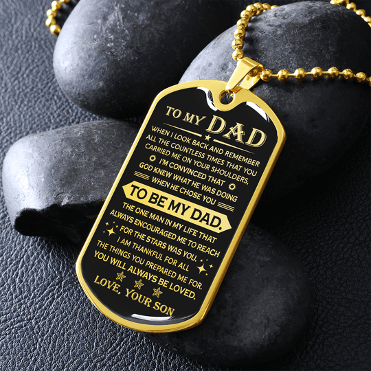Father's Day Gift To My Dad | When I Look Back | Dog Tag Necklace Military Chain (Gold) Necklace for man MelodyNecklace