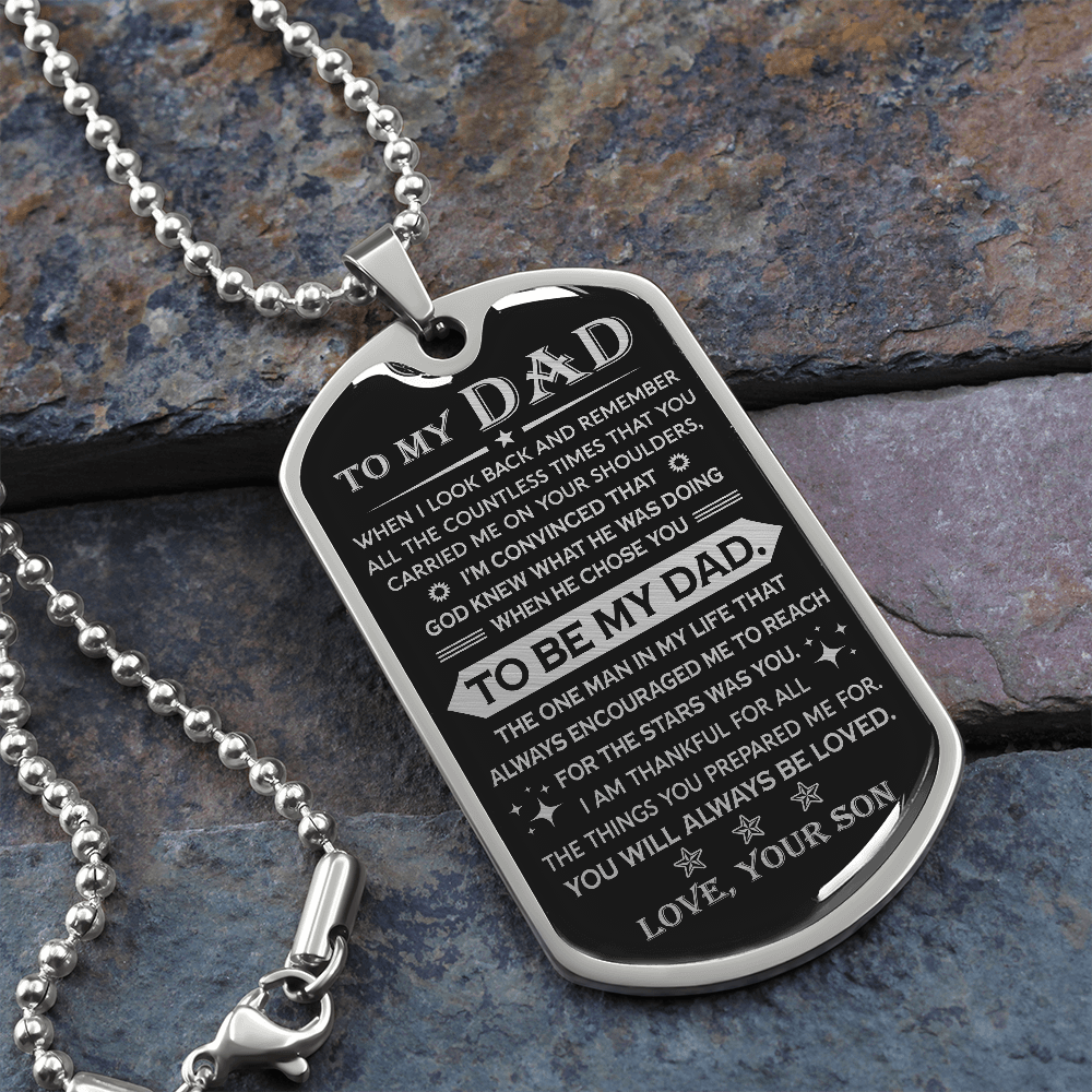 Father's Day Gift To My Dad | When I Look Back | Dog Tag Necklace Military Chain (Silver) Necklace for man MelodyNecklace