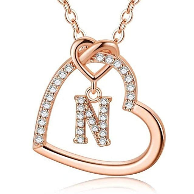 Filled Heart Pendant Initial Necklaces ROSE GOLD Engravingift