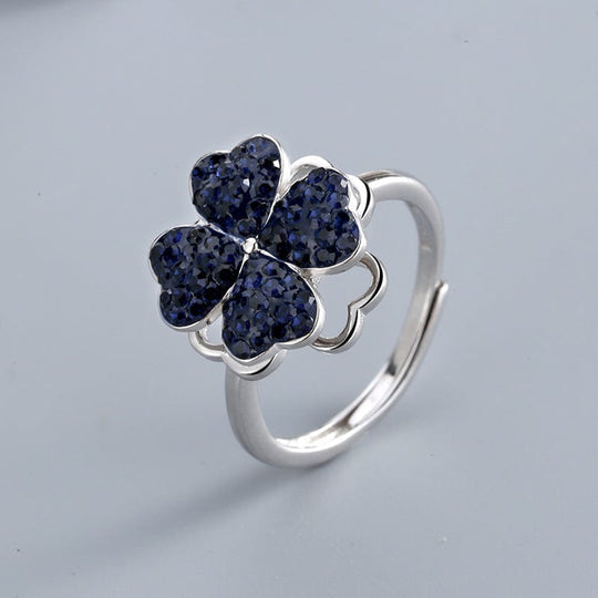 Four Leaf Heart Shape Adjustable Rotating Ring Blue (925 silver) Rings Customforher