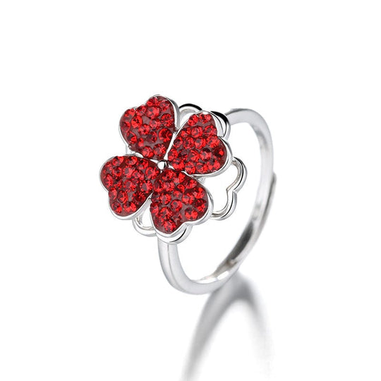 Four Leaf Heart Shape Adjustable Rotating Ring Red (925 silver) Rings Customforher