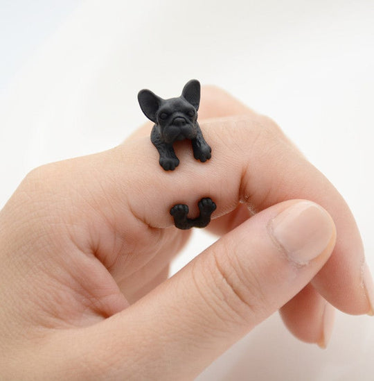 French Bull Dog Wrap Ring Black Ring MelodyNecklace