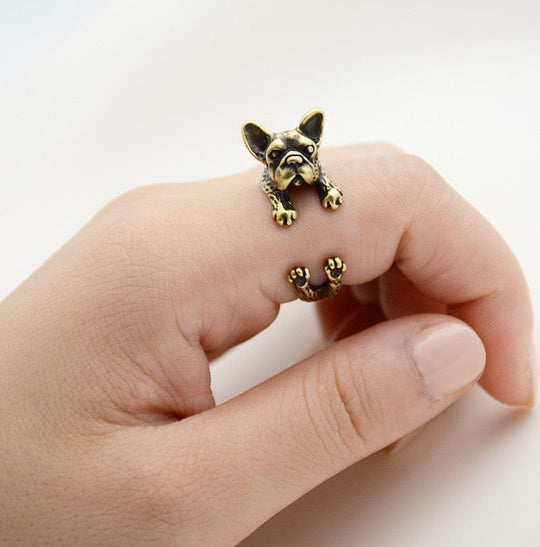 French Bull Dog Wrap Ring Gold Ring MelodyNecklace