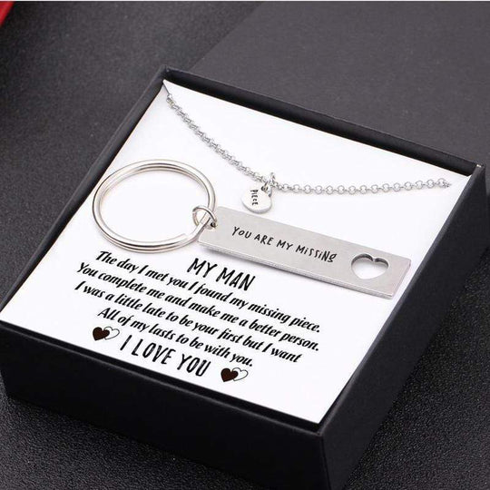 Gift To My Man Keychain Necklace Set - I Want All Of My Lasts To Be With You Keychain MelodyNecklace
