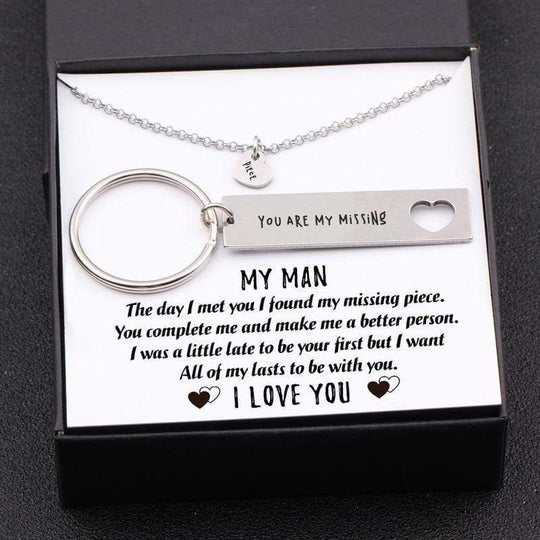 Gift To My Man Keychain Necklace Set - I Want All Of My Lasts To Be With You Keychain MelodyNecklace