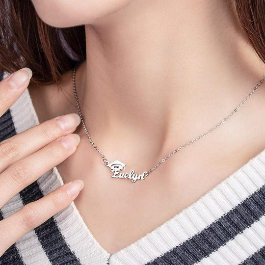 Graduation Gift Personalized Bachelor Cap Name Necklace Sterling Silver Myron Necklace MelodyNecklace