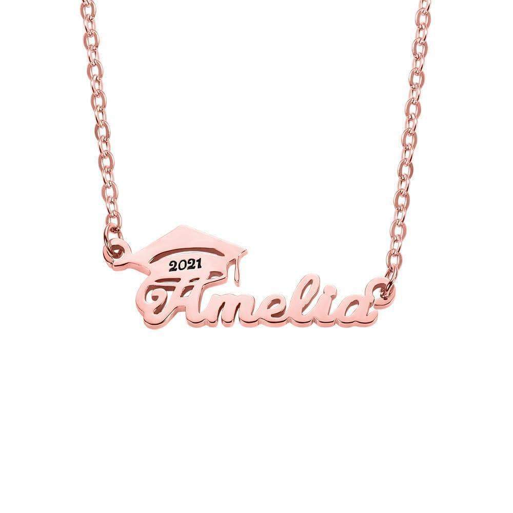 Graduation Gift Personalized Bachelor Cap Name Necklace Sterling Silver Stainless steel / Rose Gold Myron Necklace MelodyNecklace