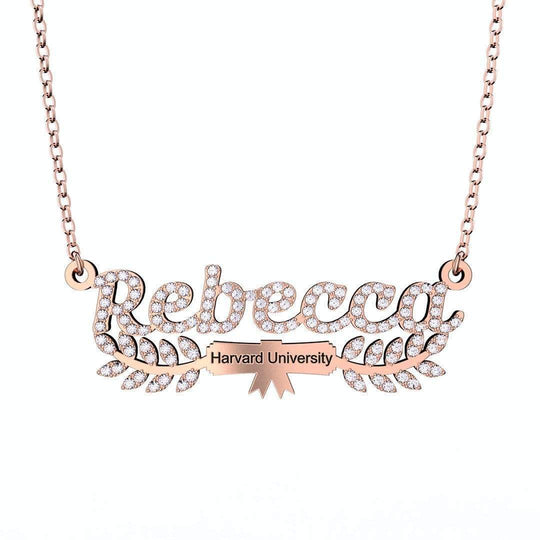 Graduation Gifts Personalized College Name Necklace Sterling silver Rose Gold Plated Sparkling Necklace MelodyNecklace