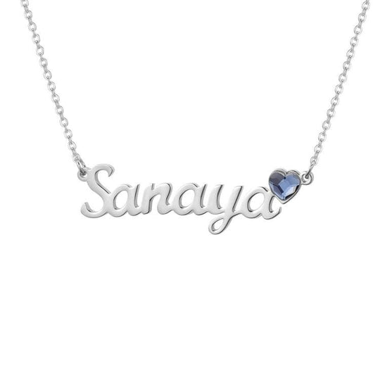 Heart Birthstone Name Necklace Silver Necklace MelodyNecklace