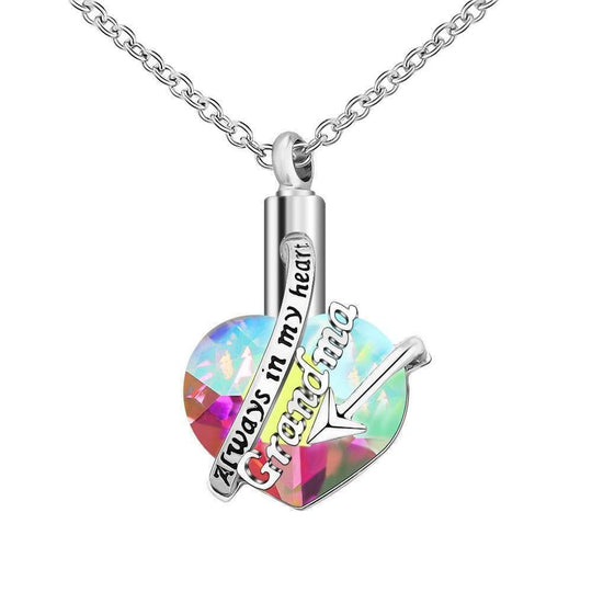 Heart Cremation Urn Pendant Necklace for Ashes Urn Jewelry Memorial Gift Necklace Arrowhead (GRANDMA)-Multicolor Myron Necklace MelodyNecklace