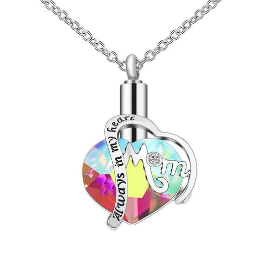 Heart Cremation Urn Pendant Necklace for Ashes Urn Jewelry Memorial Gift Necklace Heart (MOM)-Multicolor Myron Necklace MelodyNecklace