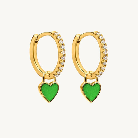 Heart Drop Earrings Gold / Green Earrings MelodyNecklace