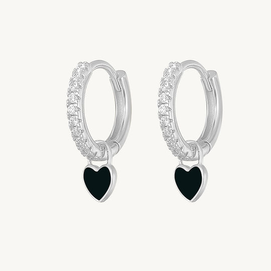 Heart Drop Earrings Silver / Black Earrings MelodyNecklace