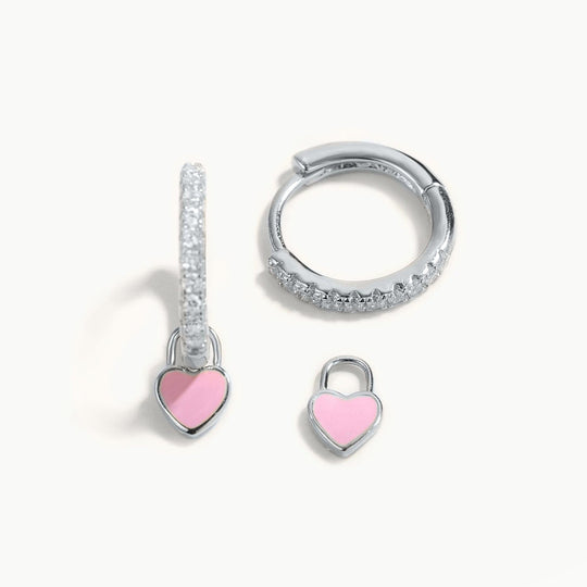 Heart Drop Earrings Silver / Pink Earrings MelodyNecklace