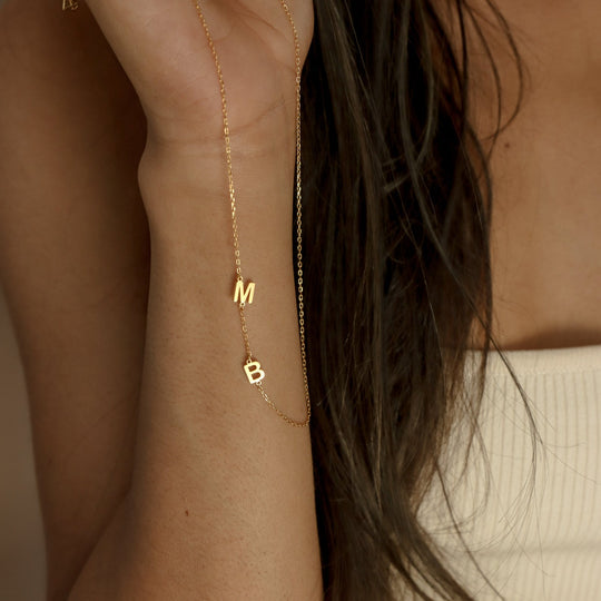Sideways Initial Necklace Gold