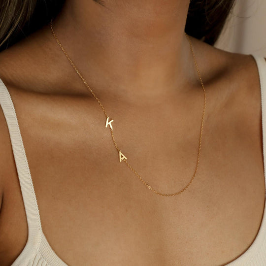 Sideways Initial Necklace Gold
