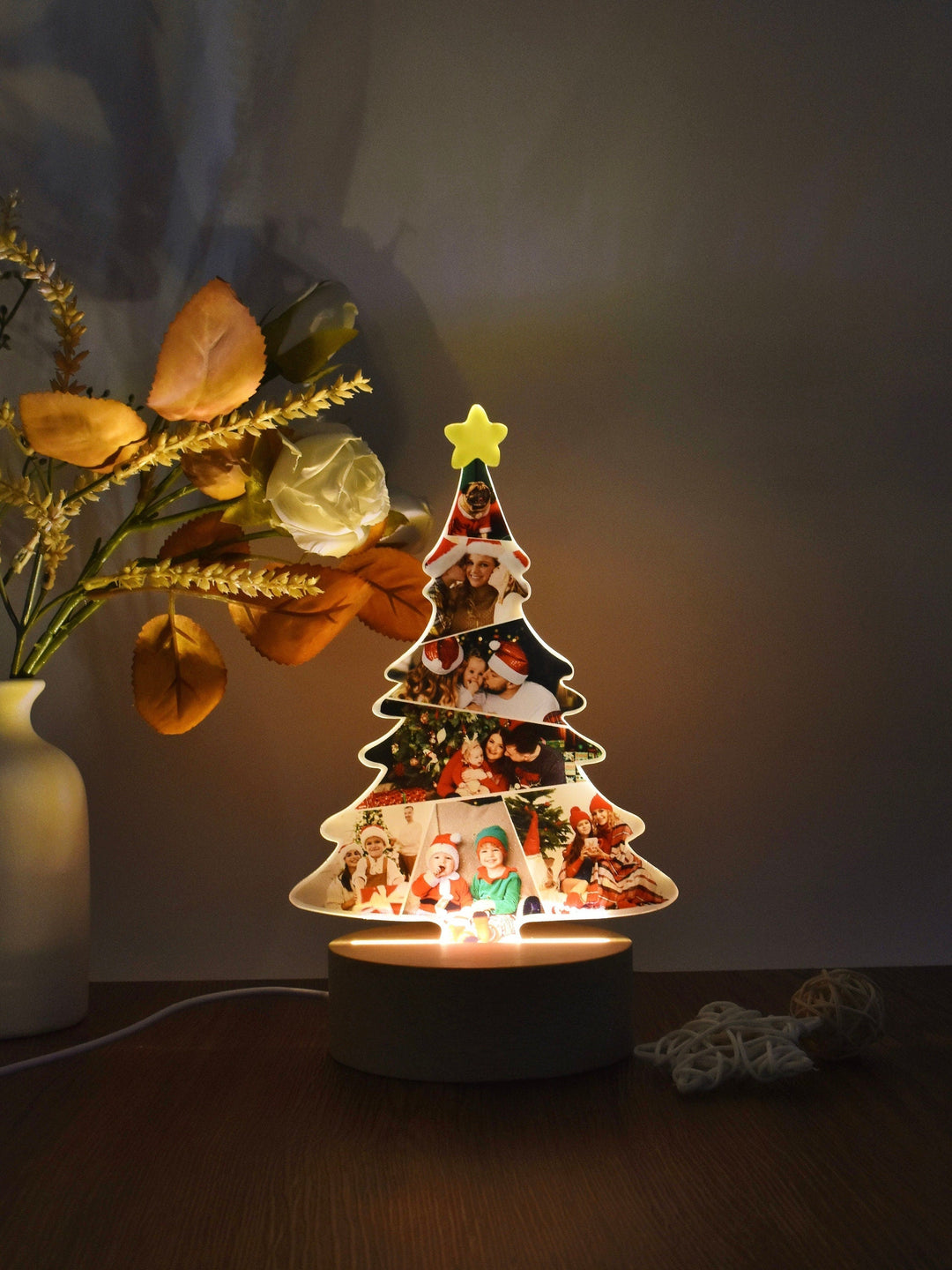 Custom Christmas Tree Shape Photo Collage Lamp with Photos 🎄