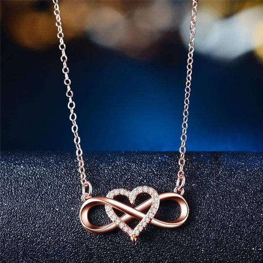 Infinity Heart Necklace(Perfect for girlfriends, moms, lovers, anniversary gift and more!) ROSE GOLD PLATED Sparkling Necklace MelodyNecklace
