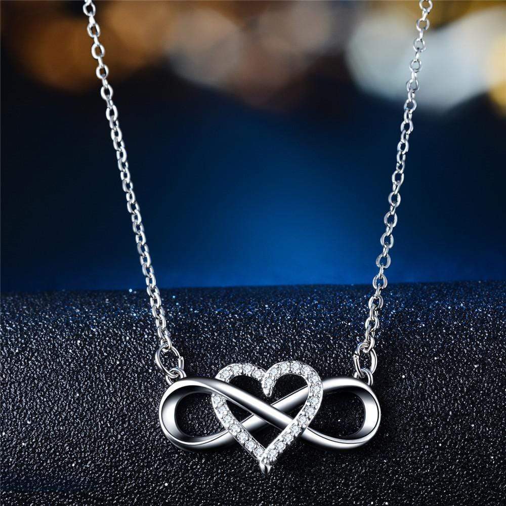 Infinity Heart Necklace(Perfect for girlfriends, moms, lovers, anniversary gift and more!) SILVER PLATED Sparkling Necklace MelodyNecklace